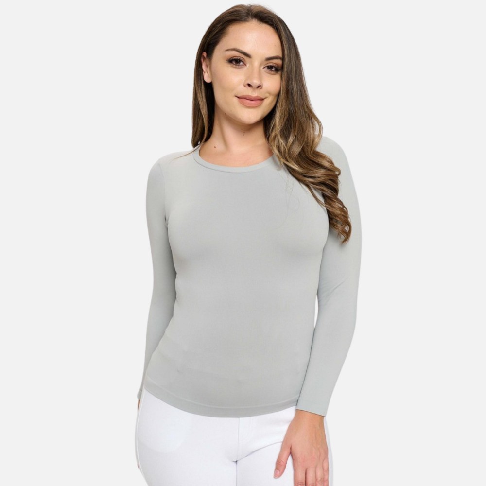 Women's Seamless Round Neck Long Sleeve Top •Crew Neckline •Seamless Construction •Fitted Design •Self Fabric Binding •92% Nylon, 8% Spandex view 2