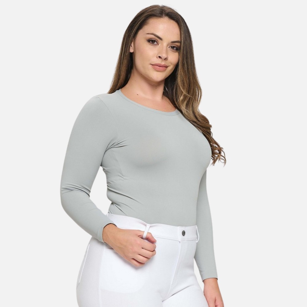 Women's Seamless Round Neck Long Sleeve Top •Crew Neckline •Seamless Construction •Fitted Design •Self Fabric Binding •92% Nylon, 8% Spandex view 4