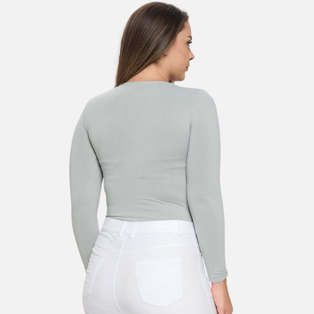 Women's Seamless Round Neck Long Sleeve Top •Crew Neckline •Seamless Construction •Fitted Design •Self Fabric Binding •92% Nylon, 8% Spandex view 6