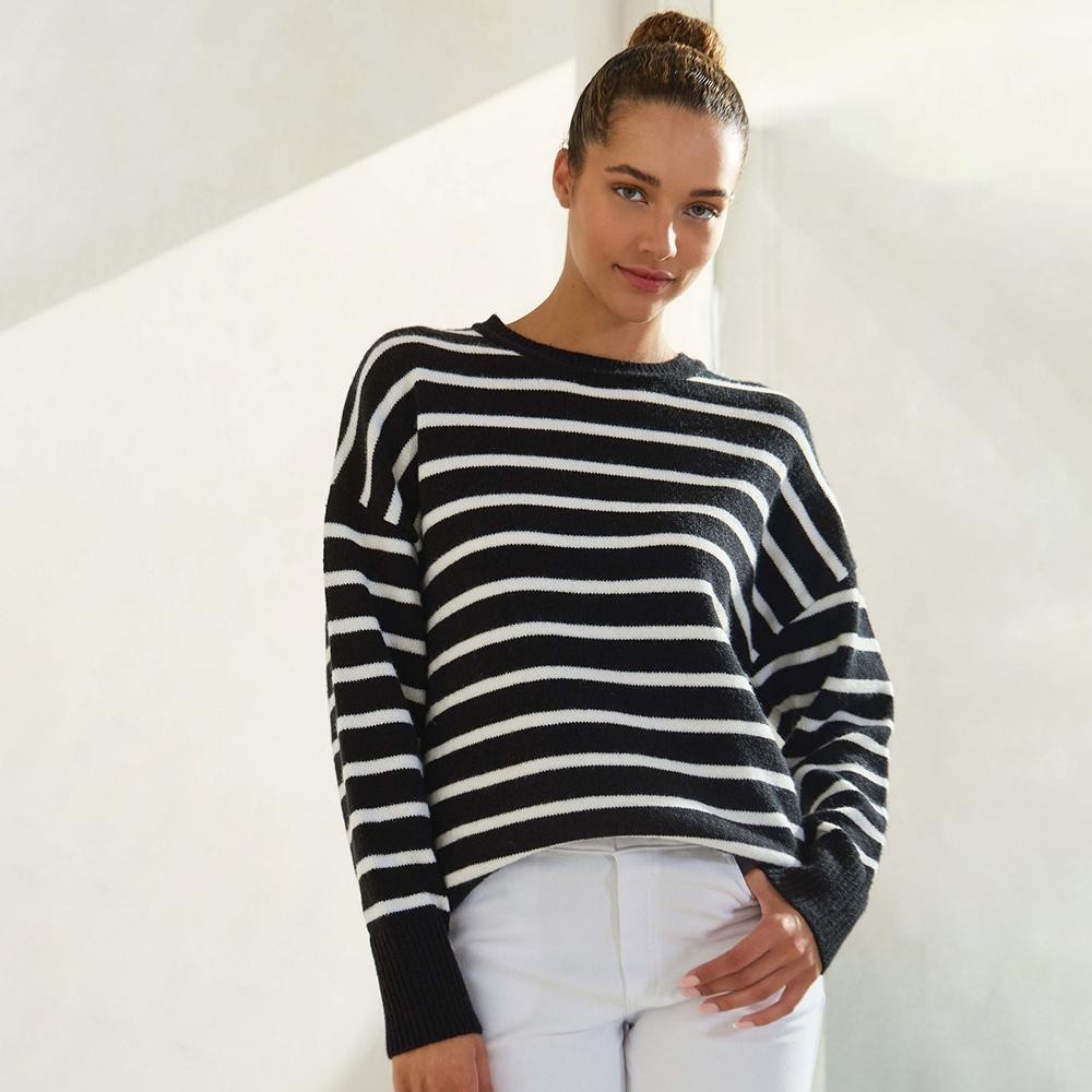 Stripped Knit Sweater (6-Pack) - Ribbed Cuffs - Loose Fit - Pullover Style - 42% Acrylic / 27% Nylon / 31% Polyester view 2
