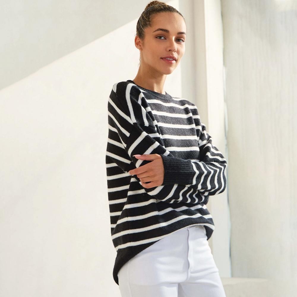 Stripped Knit Sweater (6-Pack) - Ribbed Cuffs - Loose Fit - Pullover Style - 42% Acrylic / 27% Nylon / 31% Polyester view 4