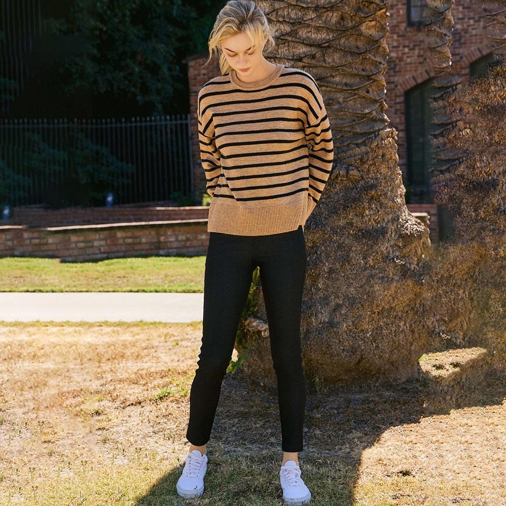 with Knit Sweater Loose Lockstitch Cuffs Gray Mohair Purple Ribbed Striped Detailing main image 1