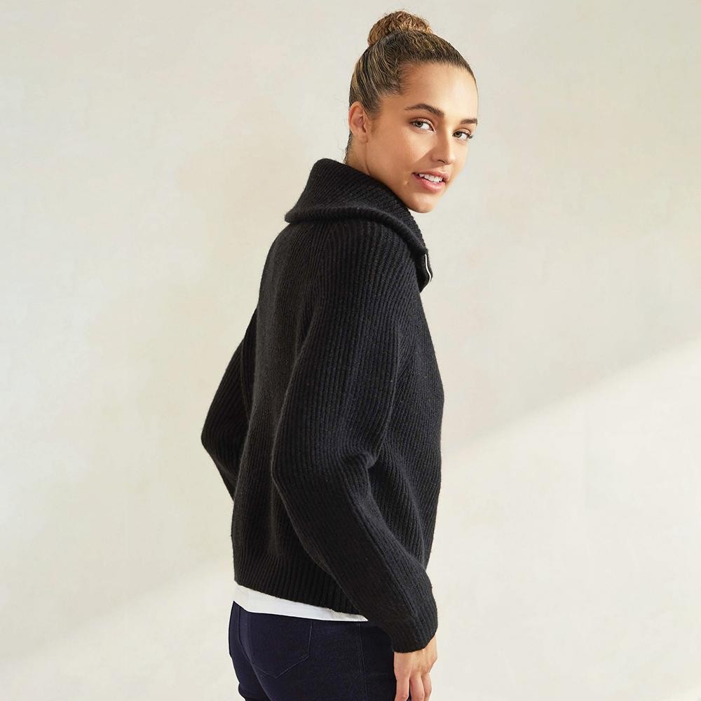 Women’s Luxe Funnel Neck Cardigan - Double Zip Rib Cardigan - Versatile - Funnel Neckline - Full length Sleeves - No itch Material view 4