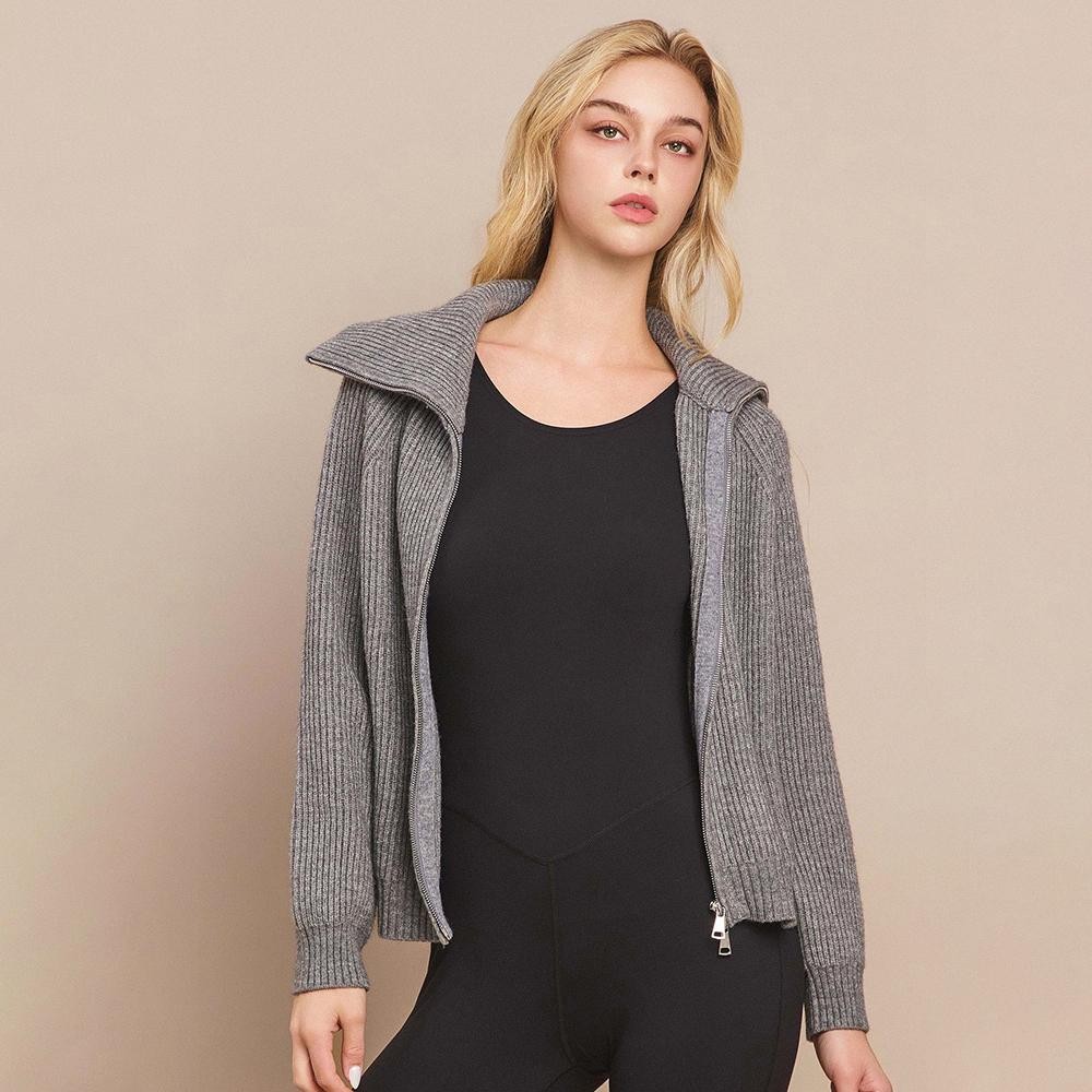 Women’s Luxe Funnel Neck Cardigan - Double Zip Rib Cardigan - Versatile - Funnel Neckline - Full length Sleeves - No itch Material view 2