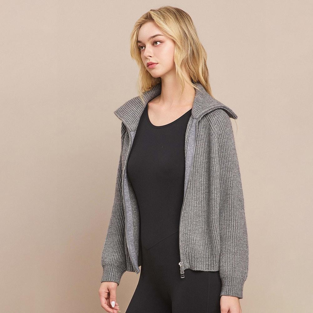 Women’s Luxe Funnel Neck Cardigan - Double Zip Rib Cardigan - Versatile - Funnel Neckline - Full length Sleeves - No itch Material view 4