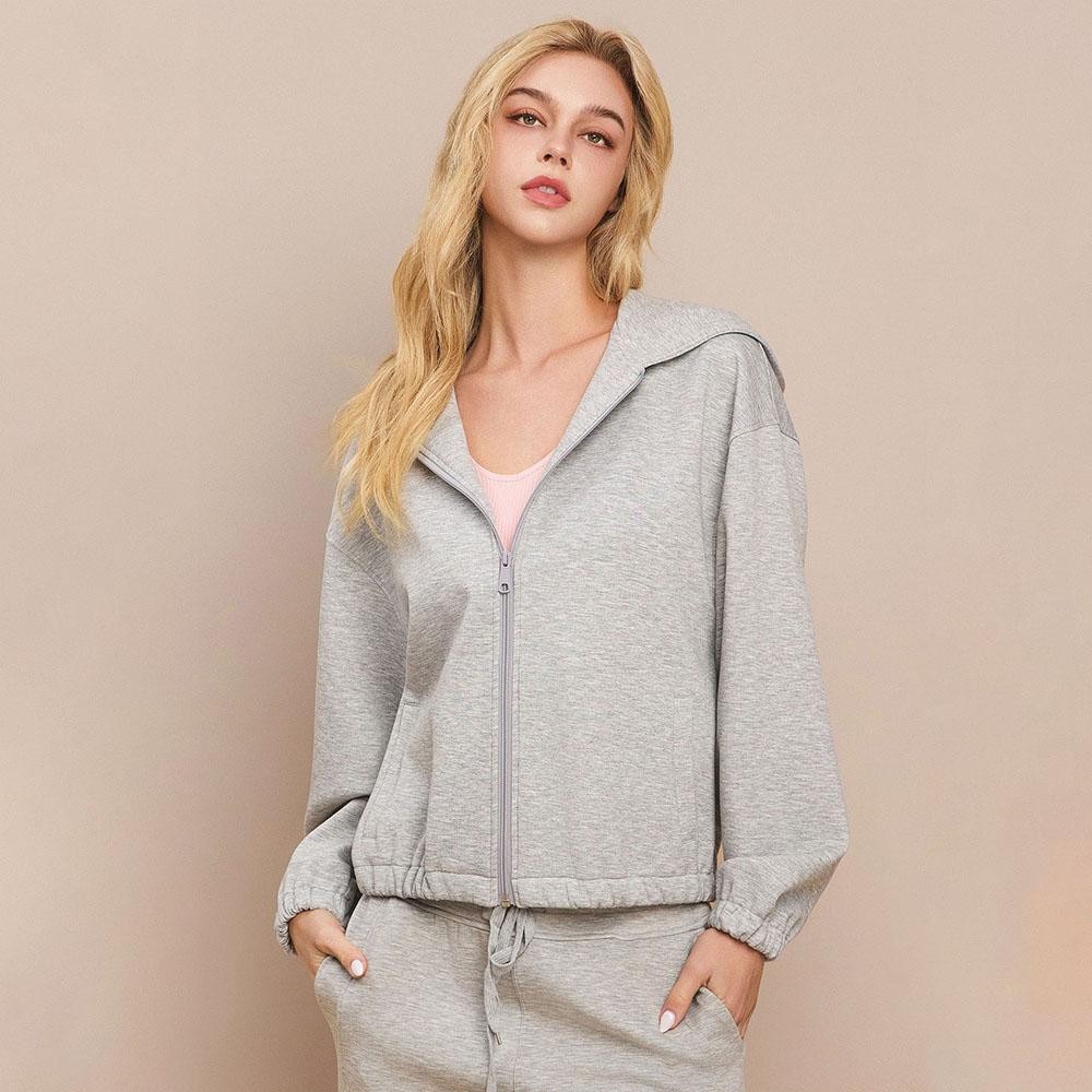 Women's UltraComfy Zip-up Jacket with Hoodie - Dropped Shoulder - Zip Front Closure - Elastic Hem and Cuffs - Lip Pockets - Matching Color Zipper - Dropped Shoulder -Relaxed Silhouette - 45% Rayon, 47% Polyester, 8% Spandex view 2