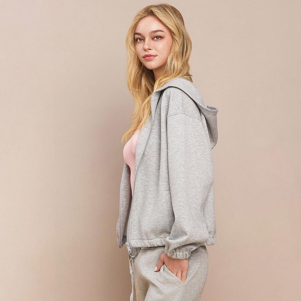 Women's UltraComfy Zip-up Jacket with Hoodie - Dropped Shoulder - Zip Front Closure - Elastic Hem and Cuffs - Lip Pockets - Matching Color Zipper - Dropped Shoulder -Relaxed Silhouette - 45% Rayon, 47% Polyester, 8% Spandex view 4