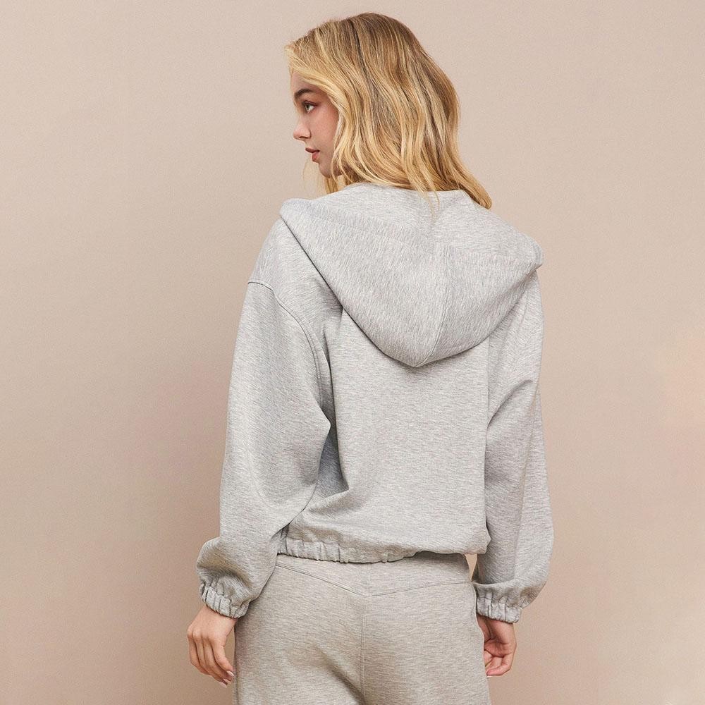 Women's UltraComfy Zip-up Jacket with Hoodie - Dropped Shoulder - Zip Front Closure - Elastic Hem and Cuffs - Lip Pockets - Matching Color Zipper - Dropped Shoulder -Relaxed Silhouette - 45% Rayon, 47% Polyester, 8% Spandex view 6