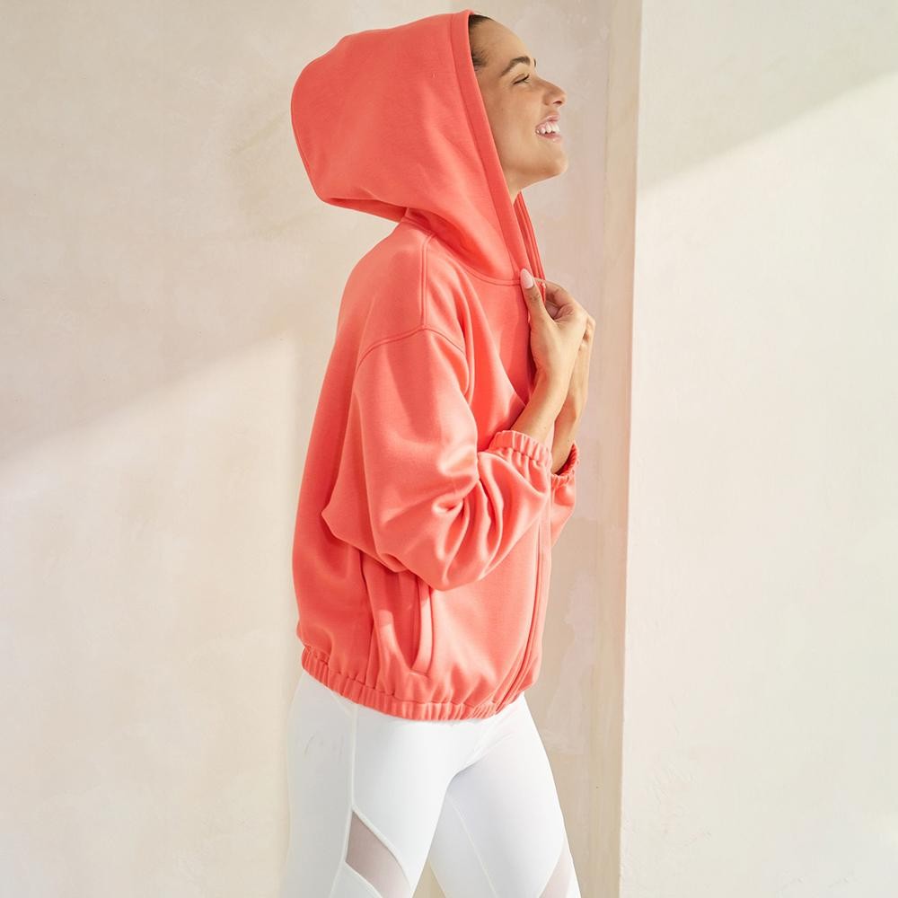 Women's UltraComfy Zip-up Jacket with Hoodie - Dropped Shoulder - Zip Front Closure - Elastic Hem and Cuffs - Lip Pockets - Matching Color Zipper - Dropped Shoulder -Relaxed Silhouette - 45% Rayon, 47% Polyester, 8% Spandex view 4