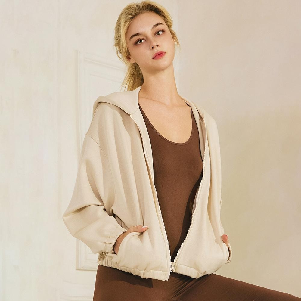 Women's UltraComfy Zip-up Jacket with Hoodie - Dropped Shoulder - Zip Front Closure - Elastic Hem and Cuffs - Lip Pockets - Matching Color Zipper - Dropped Shoulder -Relaxed Silhouette - 45% Rayon, 47% Polyester, 8% Spandex view 2