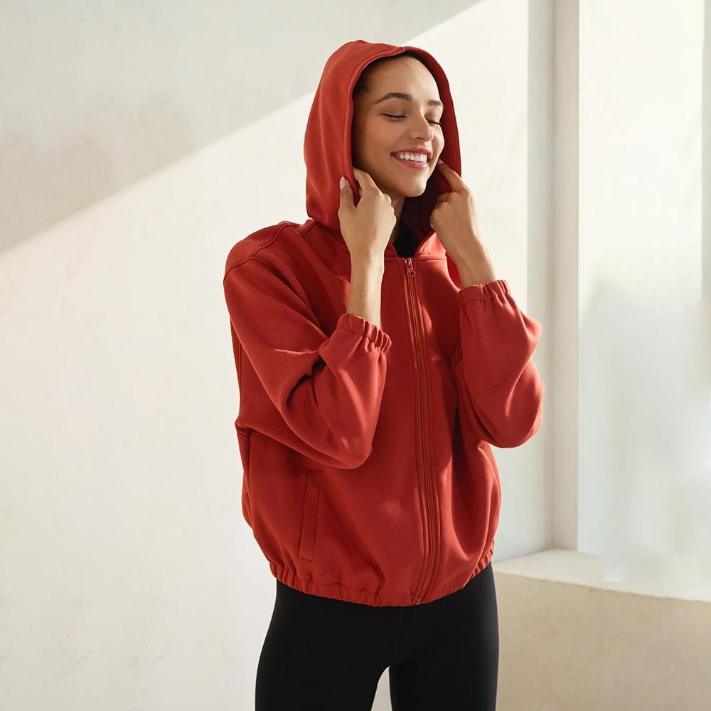Women's UltraComfy Zip-up Jacket with Hoodie - Dropped Shoulder - Zip Front Closure - Elastic Hem and Cuffs - Lip Pockets - Matching Color Zipper - Dropped Shoulder -Relaxed Silhouette - 45% Rayon, 47% Polyester, 8% Spandex view 2