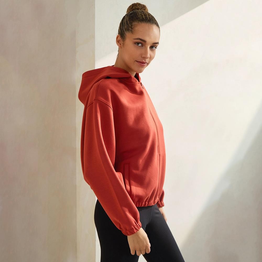 Women's UltraComfy Zip-up Jacket with Hoodie - Dropped Shoulder - Zip Front Closure - Elastic Hem and Cuffs - Lip Pockets - Matching Color Zipper - Dropped Shoulder -Relaxed Silhouette - 45% Rayon, 47% Polyester, 8% Spandex view 4