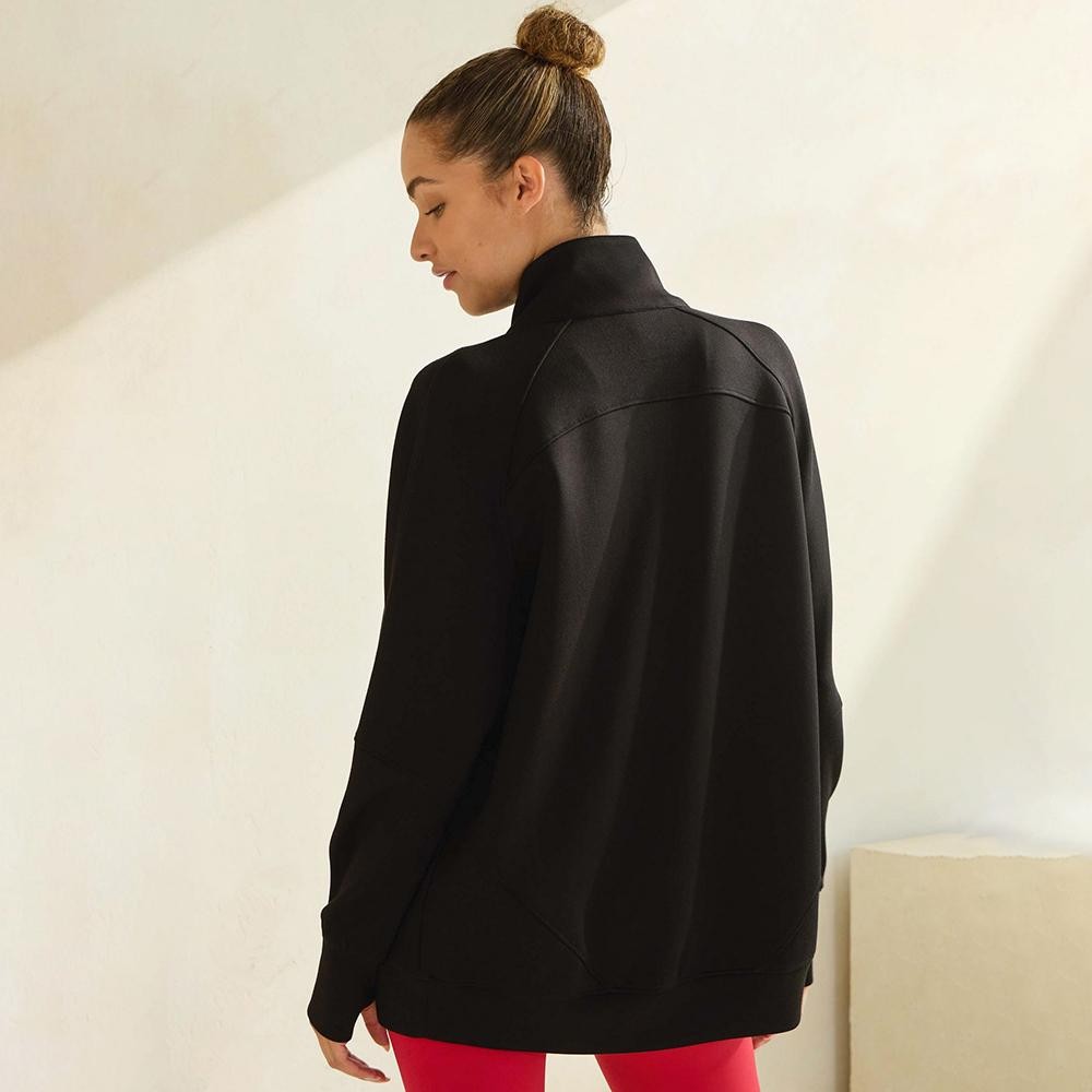Women's Ultra Soft Funnel Neck Full Zip Jacket -Funnel Neck -Raglan Sleeve -Patch Pockets -Relaxed Silhouette -Front Full Zipper Closure -Comfort Outerwear -Elbow Seam - 45% Rayon 47% Polyester 8% Spandex view 6