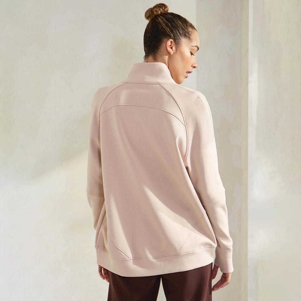 Women's Ultra Soft Funnel Neck Full Zip Jacket -Funnel Neck -Raglan Sleeve -Patch Pockets -Relaxed Silhouette -Front Full Zipper Closure -Comfort Outerwear -Elbow Seam - 45% Rayon 47% Polyester 8% Spandex view 6