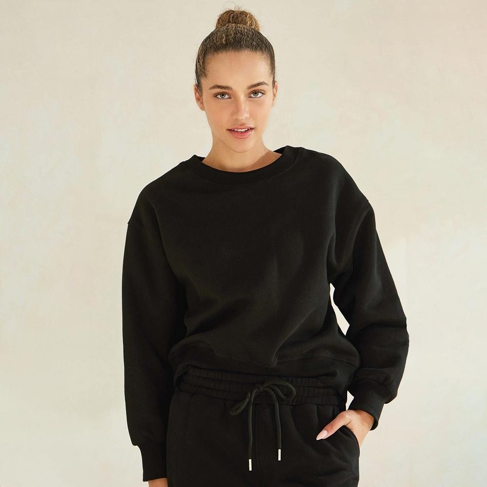 Women's Ultra Soft Cotton Fleece Crewneck Top - Dropped Shoulder - Pullover - Relaxed Fit - Ribbed Neckline - Sleeve Cuffs - Rib Bodice Hem - Straight Silhouette - Imported - 97% Cotton, 3% Spandex view 2