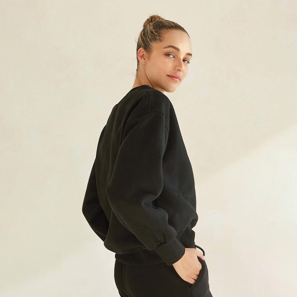 Women's Ultra Soft Cotton Fleece Crewneck Top - Dropped Shoulder - Pullover - Relaxed Fit - Ribbed Neckline - Sleeve Cuffs - Rib Bodice Hem - Straight Silhouette - Imported - 97% Cotton, 3% Spandex view 4