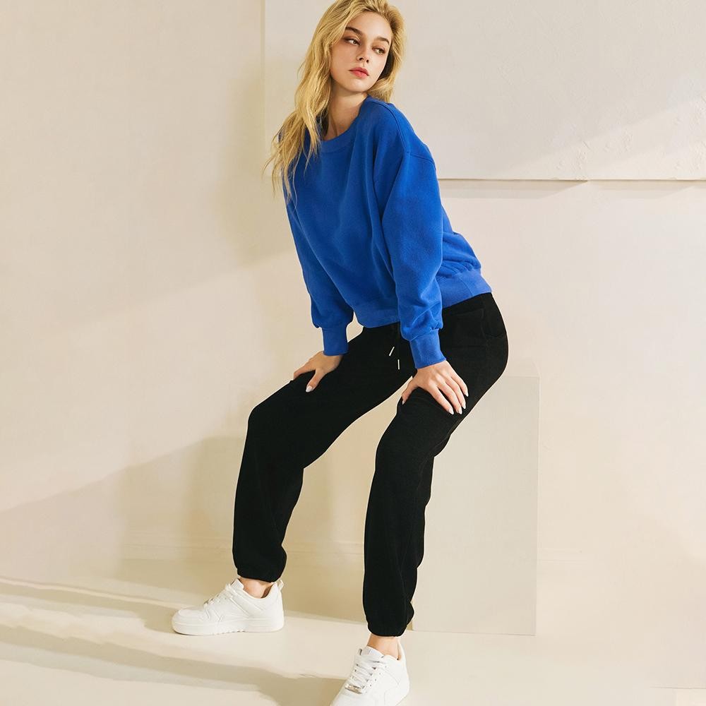 Women's Ultra Soft Cotton Fleece Crewneck Top - Dropped Shoulder - Pullover - Relaxed Fit - Ribbed Neckline - Sleeve Cuffs - Rib Bodice Hem - Straight Silhouette - Imported - 97% Cotton, 3% Spandex view 6