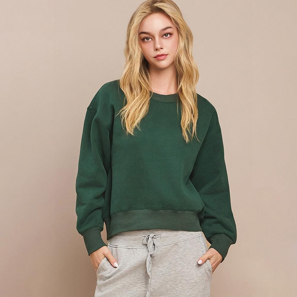 Women's Ultra Soft Cotton Fleece Crewneck Top - Dropped Shoulder - Pullover - Relaxed Fit - Ribbed Neckline - Sleeve Cuffs - Rib Bodice Hem - Straight Silhouette - Imported - 97% Cotton, 3% Spandex view 2