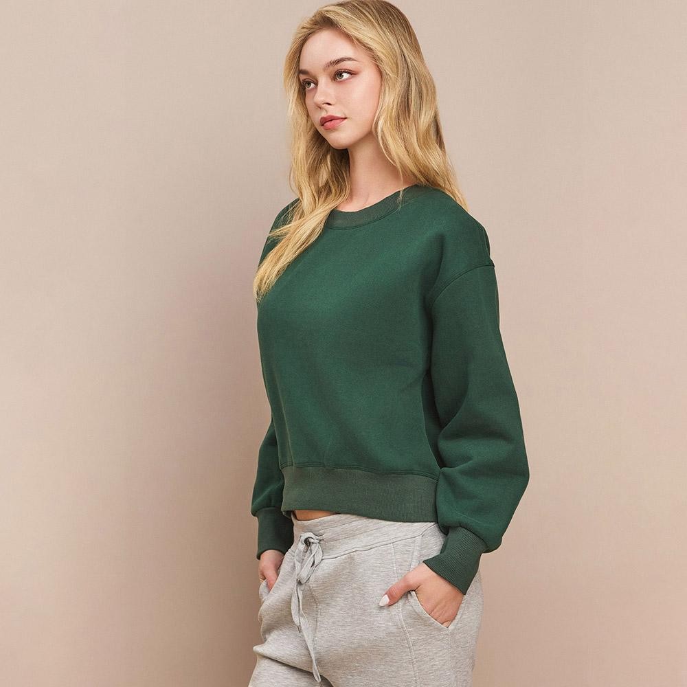 Women's Ultra Soft Cotton Fleece Crewneck Top - Dropped Shoulder - Pullover - Relaxed Fit - Ribbed Neckline - Sleeve Cuffs - Rib Bodice Hem - Straight Silhouette - Imported - 97% Cotton, 3% Spandex view 4