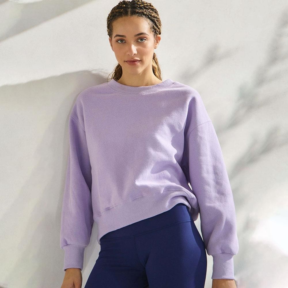 Women's Ultra Soft Cotton Fleece Crewneck Top - Dropped Shoulder - Pullover - Relaxed Fit - Ribbed Neckline - Sleeve Cuffs - Rib Bodice Hem - Straight Silhouette - Imported - 97% Cotton, 3% Spandex view 2