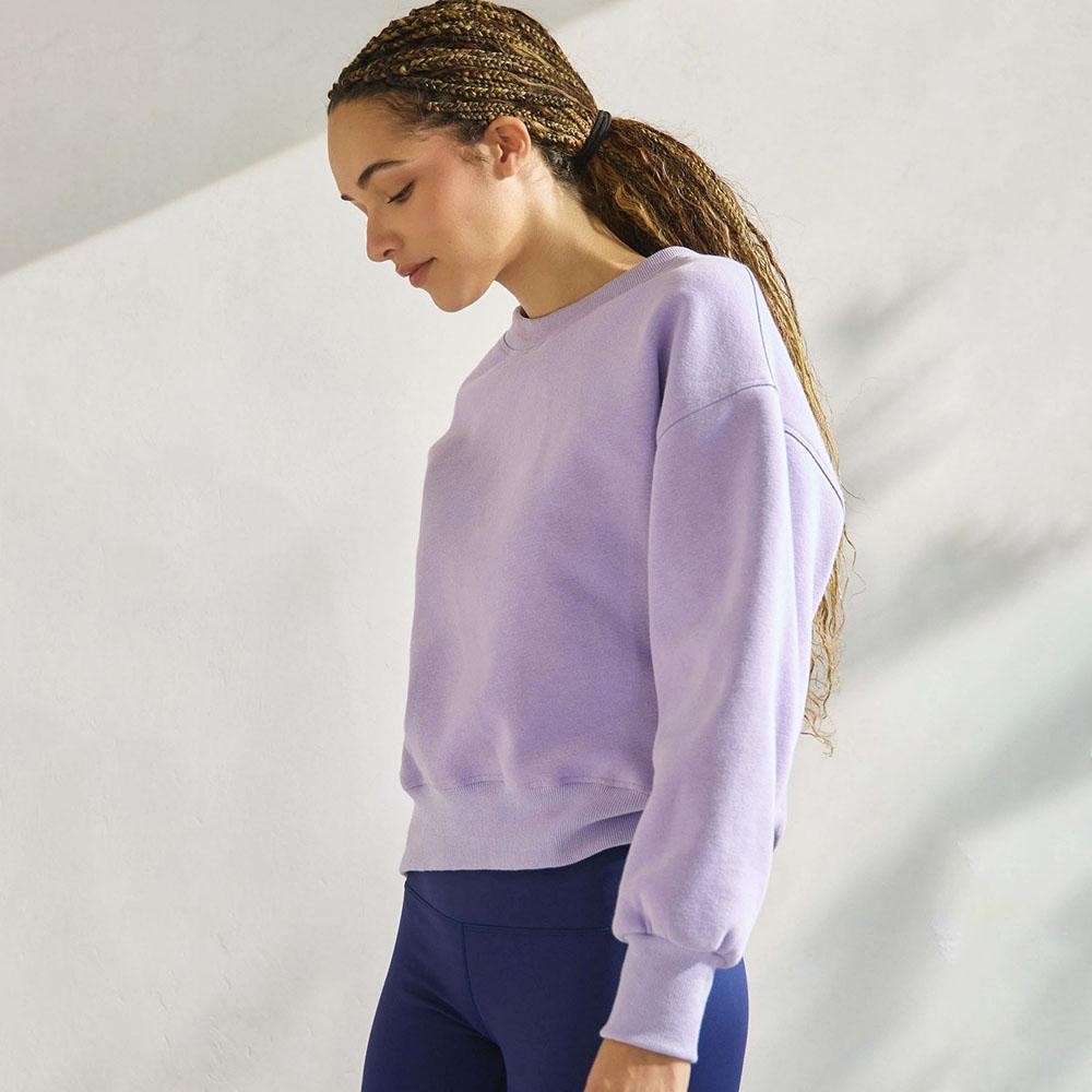 Women's Ultra Soft Cotton Fleece Crewneck Top - Dropped Shoulder - Pullover - Relaxed Fit - Ribbed Neckline - Sleeve Cuffs - Rib Bodice Hem - Straight Silhouette - Imported - 97% Cotton, 3% Spandex view 4