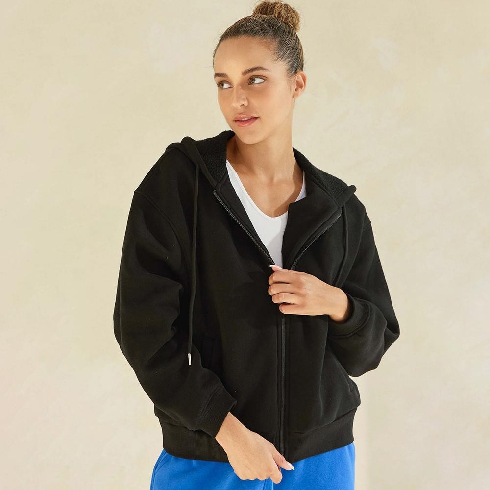 Women's Cozy Fleece Front Zip Hoodie - Dropped Shoulder - Zip Front Closure - Elastic Hem and Cuffs - Lip Pockets - Matching Color Zipper - Relaxed Silhouette - Soft and Comfy - 97% Cotton, 3% Spandex view 2