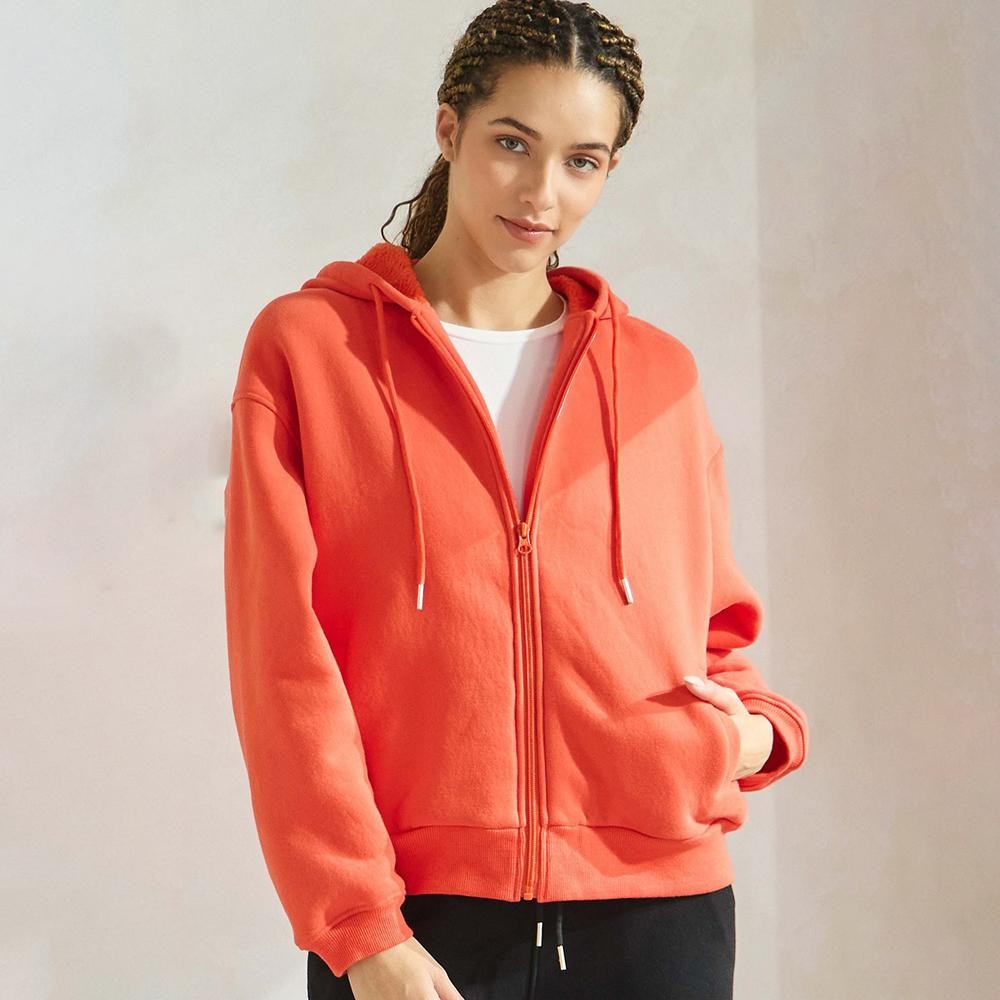 Women's Cozy Fleece Front Zip Hoodie - Dropped Shoulder - Zip Front Closure - Elastic Hem and Cuffs - Lip Pockets - Matching Color Zipper - Relaxed Silhouette - Soft and Comfy - 97% Cotton, 3% Spandex view 2
