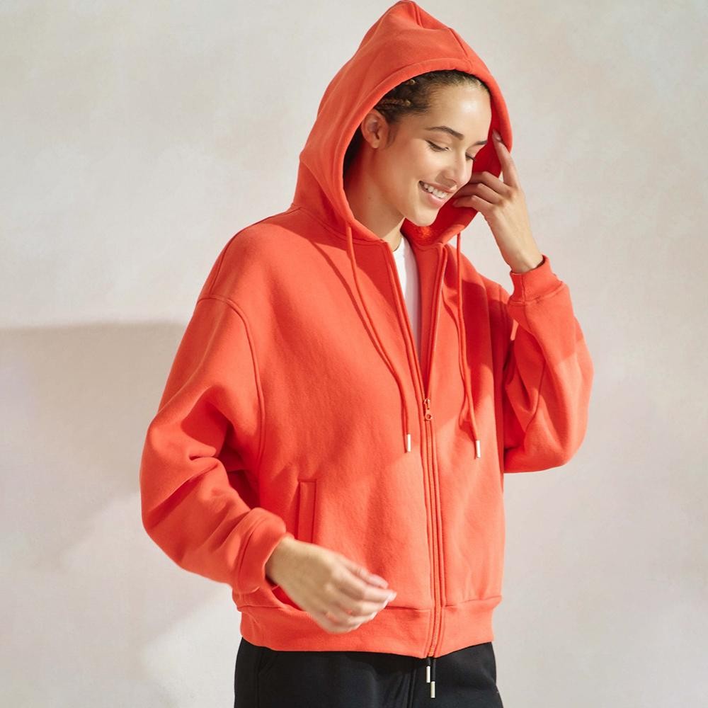 Women's Cozy Fleece Front Zip Hoodie - Dropped Shoulder - Zip Front Closure - Elastic Hem and Cuffs - Lip Pockets - Matching Color Zipper - Relaxed Silhouette - Soft and Comfy - 97% Cotton, 3% Spandex view 4