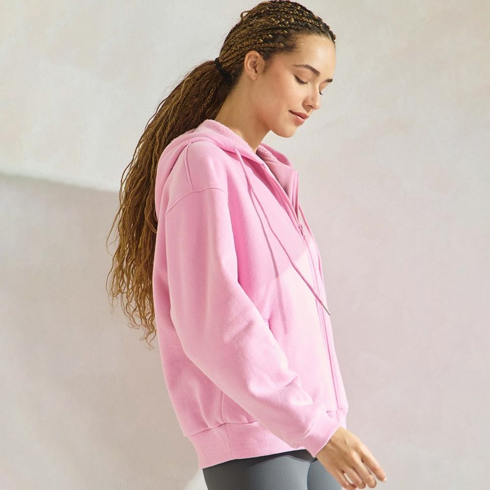Women's Cozy Fleece Front Zip Hoodie - Dropped Shoulder - Zip Front Closure - Elastic Hem and Cuffs - Lip Pockets - Matching Color Zipper - Relaxed Silhouette - Soft and Comfy - 97% Cotton, 3% Spandex view 4