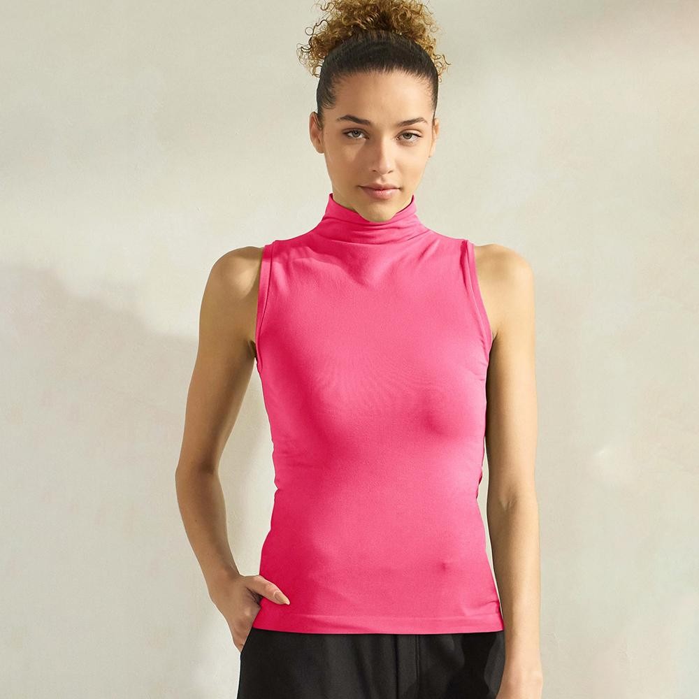Women's Mock Neck Seamless Sleeveless Tank •Seamless Mock Neck •Self Fabric Armhole Band •Bra-friendly Tank • Imported •92% Nylon, 8% Spandex view 2
