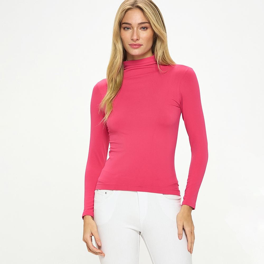 Women’s Bare Essential Seamless Mock Neck Long Sleeve Top • Mock neck • Seamless design • Long sleeves • Smooth • Soft and stretchy fabric • Durable • Imported •92% Nylon, 8% Spandex view 2