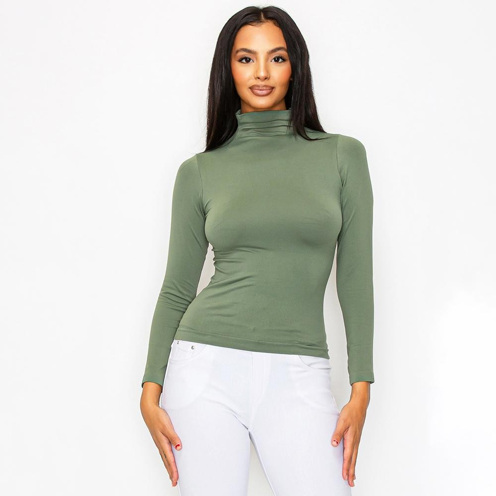 Women’s Bare Essential Seamless Mock Neck Long Sleeve Top • Mock neck • Seamless design • Long sleeves • Smooth • Soft and stretchy fabric • Durable • Imported •92% Nylon, 8% Spandex view 2