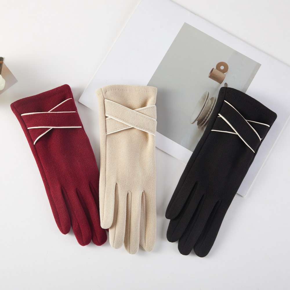 Faux Wool Gloves Criss Cross Detail - One Size Fits Most - 100% Polyester view 4