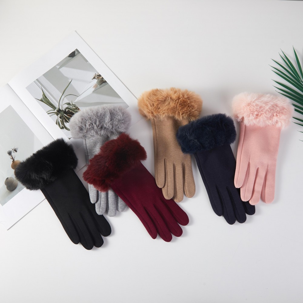 Soft Knit Gloves With Faux Fur Cuffs - One Size Fits Most - 100% Polyester view 4