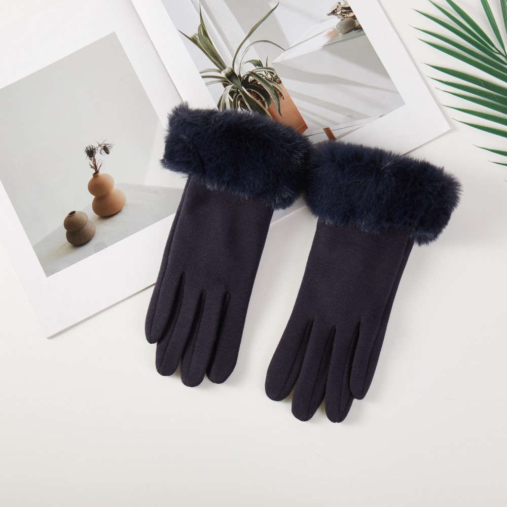 Soft Knit Gloves With Faux Fur Cuffs - One Size Fits Most - 100% Polyester view 2