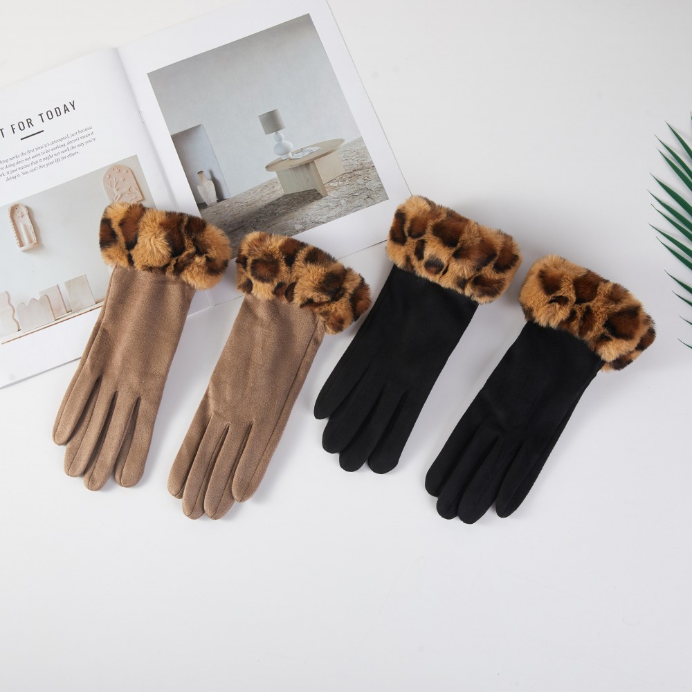 Faux Fur & Suede Gloves - One Size Fits Most - 100% Polyester view 4