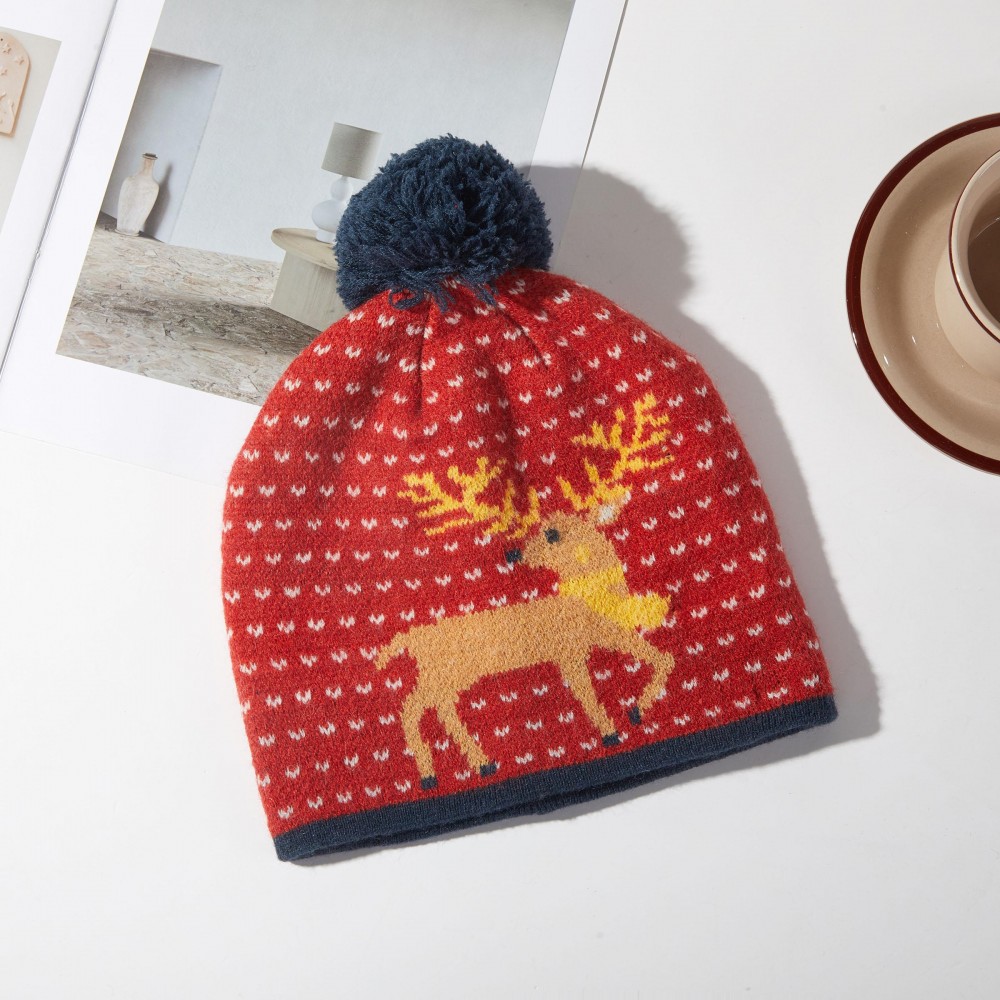 Christmas Reindeer Beanie With Pom - One Size Fits Most - 100% Acrylic view 2