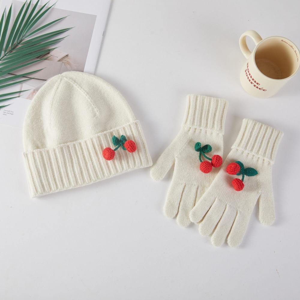 Cherry Themed Beanie & Glove Set - One Size Fits Most - 100% Acrylic view 2