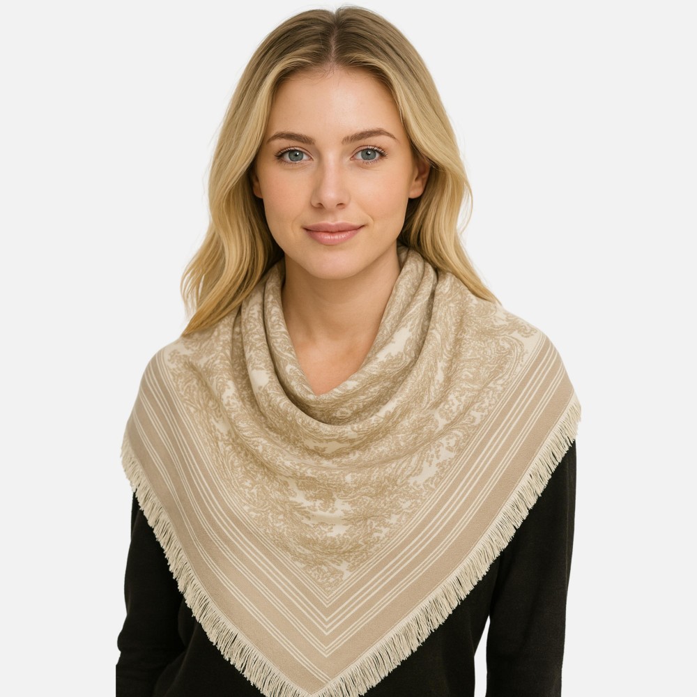 Soft Flower Print Scarf With Fridge Edge - One Size - Approximately L 51 x W 49 - 100% Acrylic view 2
