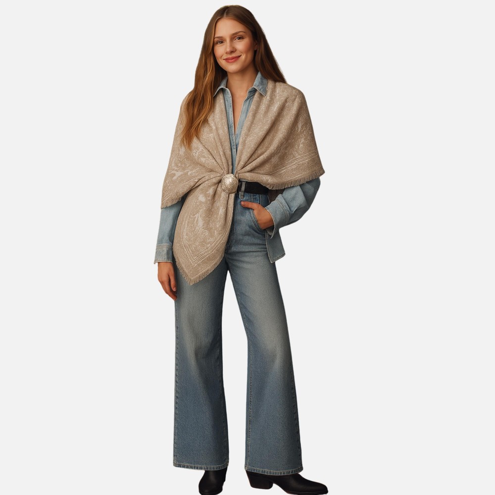 Soft Flower Print Scarf With Fridge Edge - One Size - Approximately L 51 x W 49 - 100% Acrylic view 4