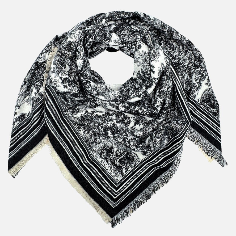 Soft Flower Print Scarf With Fridge Edge - One Size - Approximately L 51 x W 49 - 100% Acrylic view 4
