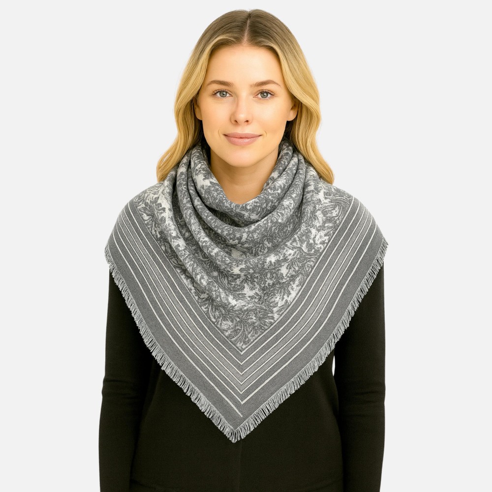 Soft Flower Print Scarf With Fridge Edge - One Size - Approximately L 51 x W 49 - 100% Acrylic view 2