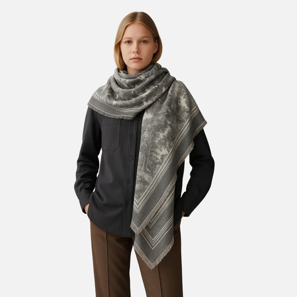Soft Flower Print Scarf With Fridge Edge - One Size - Approximately L 51 x W 49 - 100% Acrylic view 4