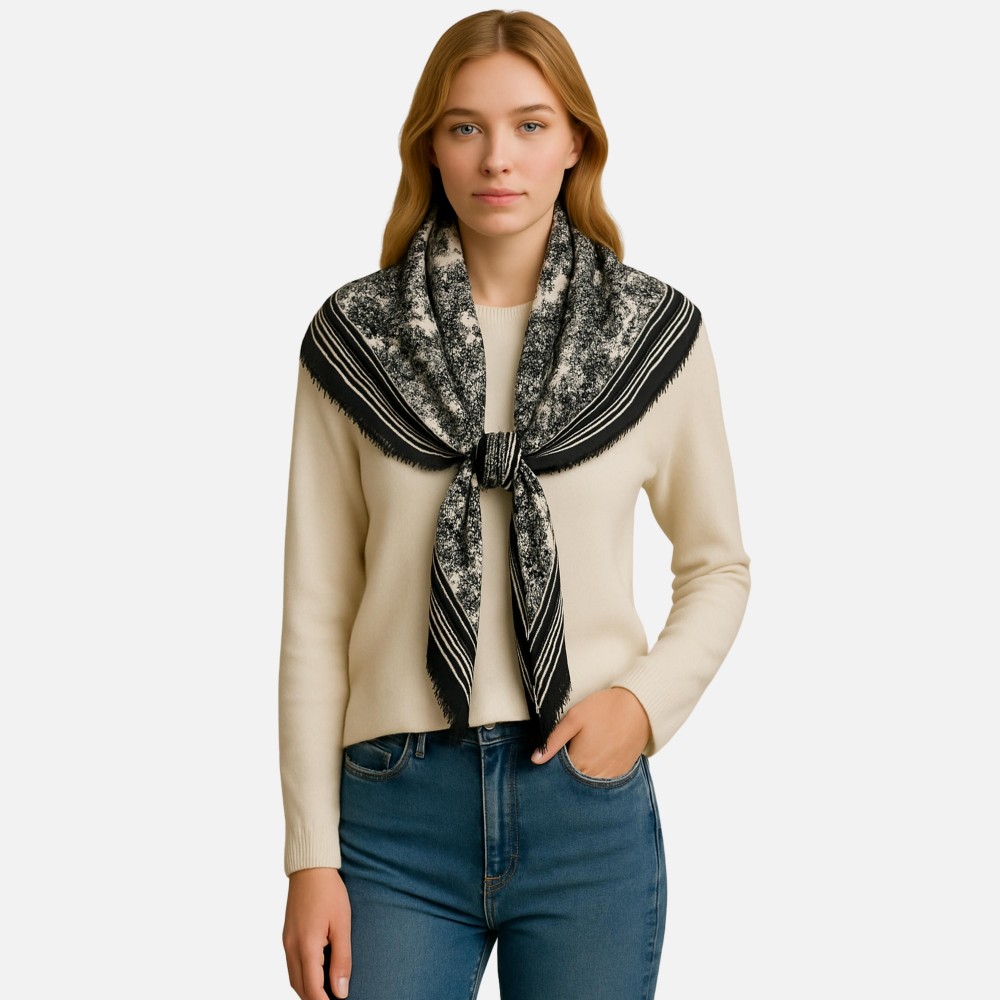 Soft Flower Print Scarf With Fridge Edge - One Size - Approximately L 51 x W 49 - 100% Acrylic view 2