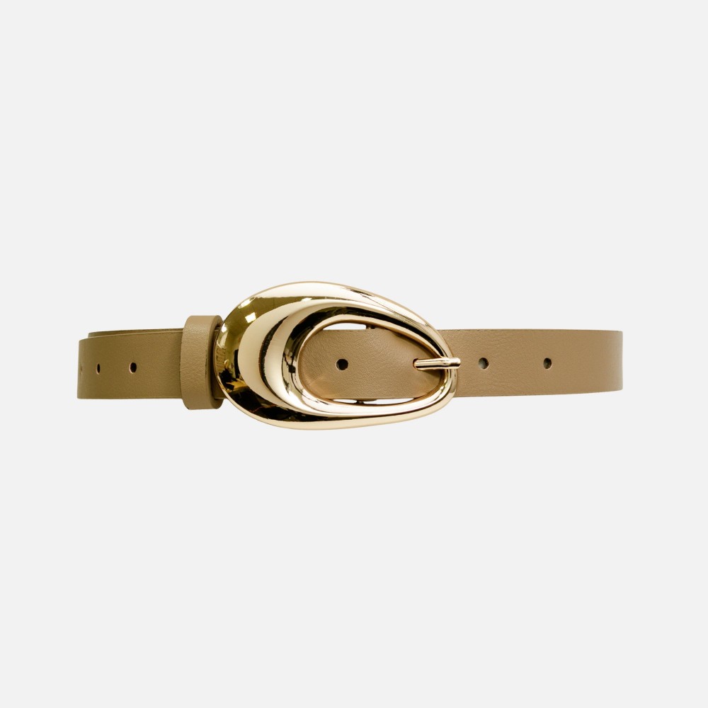 Vegan Leather Solid Color With Oval Bubble Buckle Belt - Approximately 43" L X 1" W - 100% PU view 2