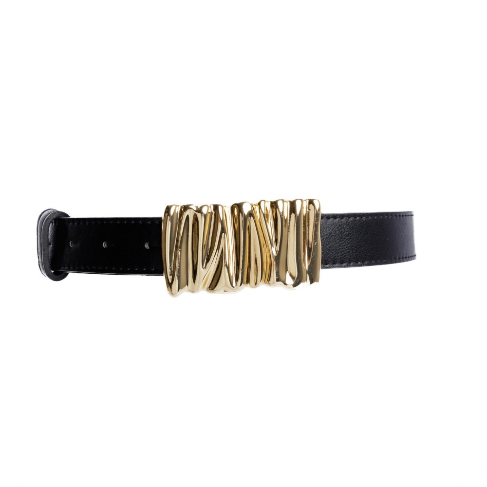 Vegan Leather Solid Color With Oval Embossed Buckle Belt - Approximately 45" L X 1" W - 100% PU view 2
