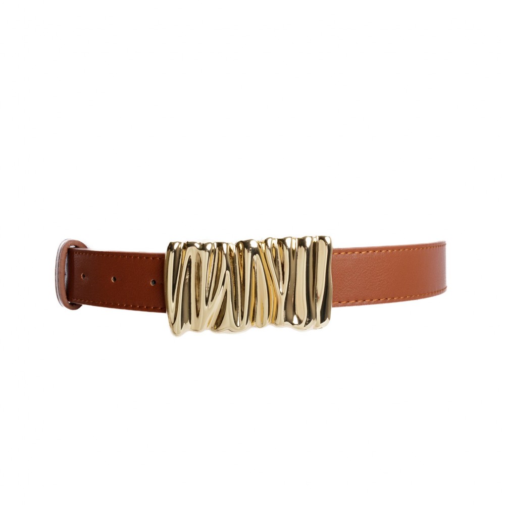Vegan Leather Solid Color With Oval Embossed Buckle Belt - Approximately 45" L X 1" W - 100% PU view 2