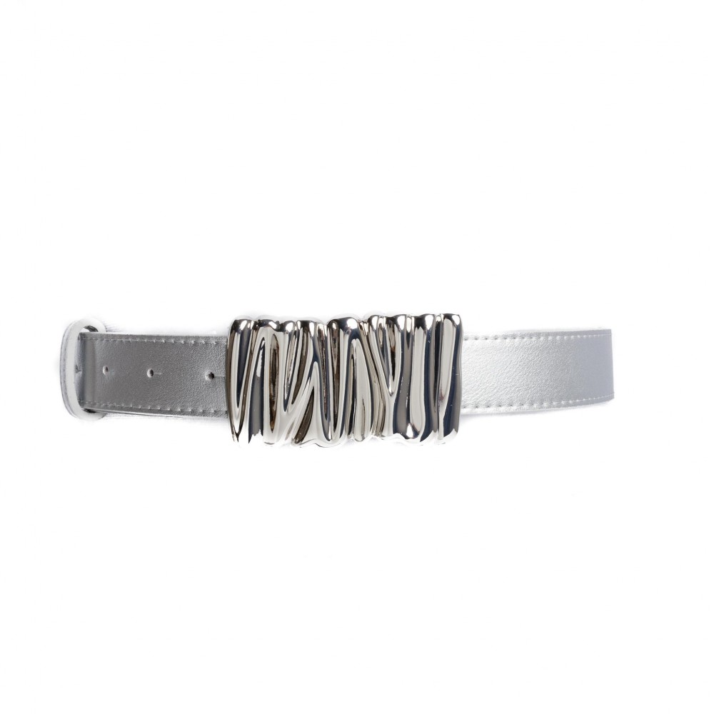 Vegan Leather Solid Color With Oval Embossed Buckle Belt - Approximately 45" L X 1" W - 100% PU view 2