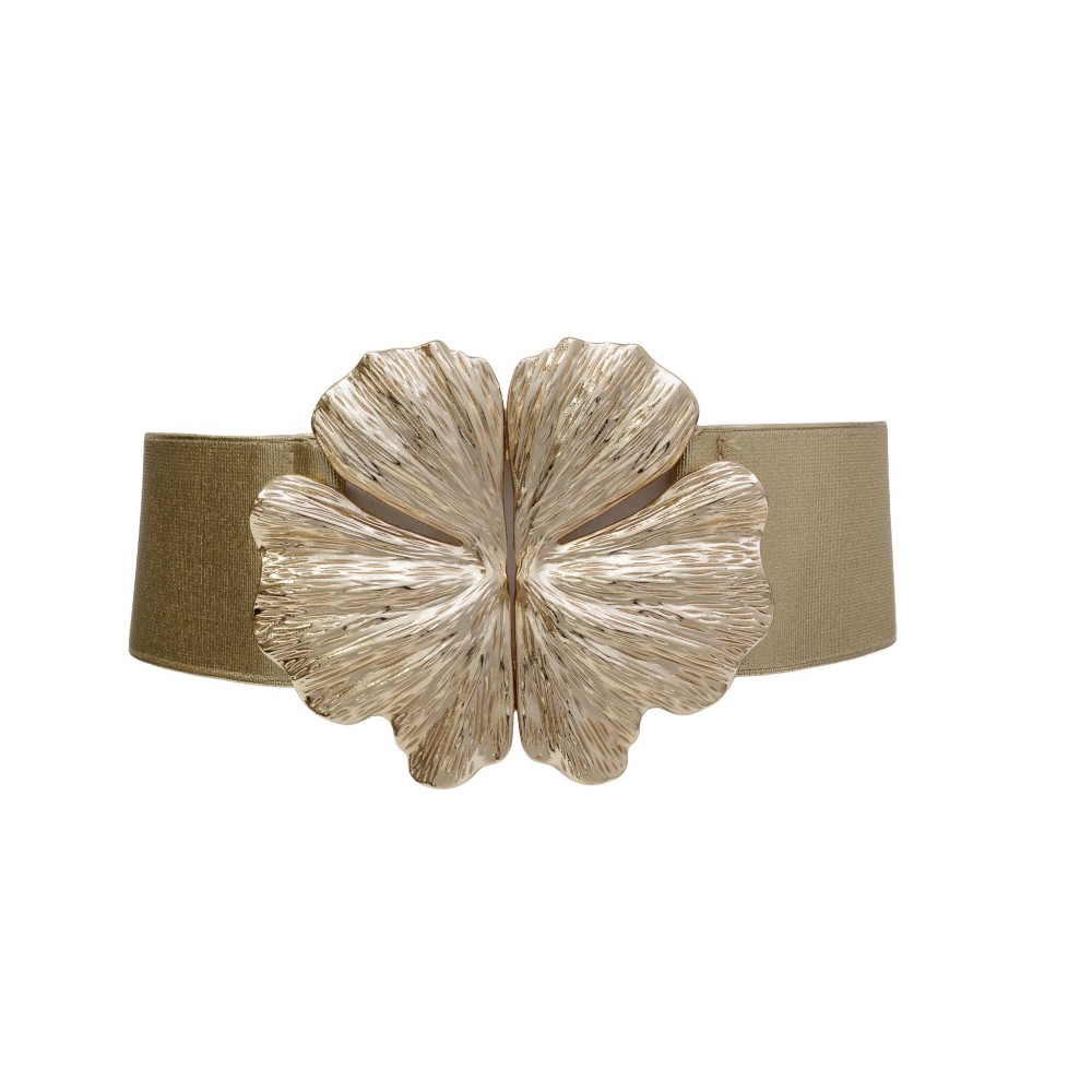 Elastic Braided Belt With Metal Floral Buckle - Approximately 28" L X 2.4" W - 70% Elastic 30% Paper view 2