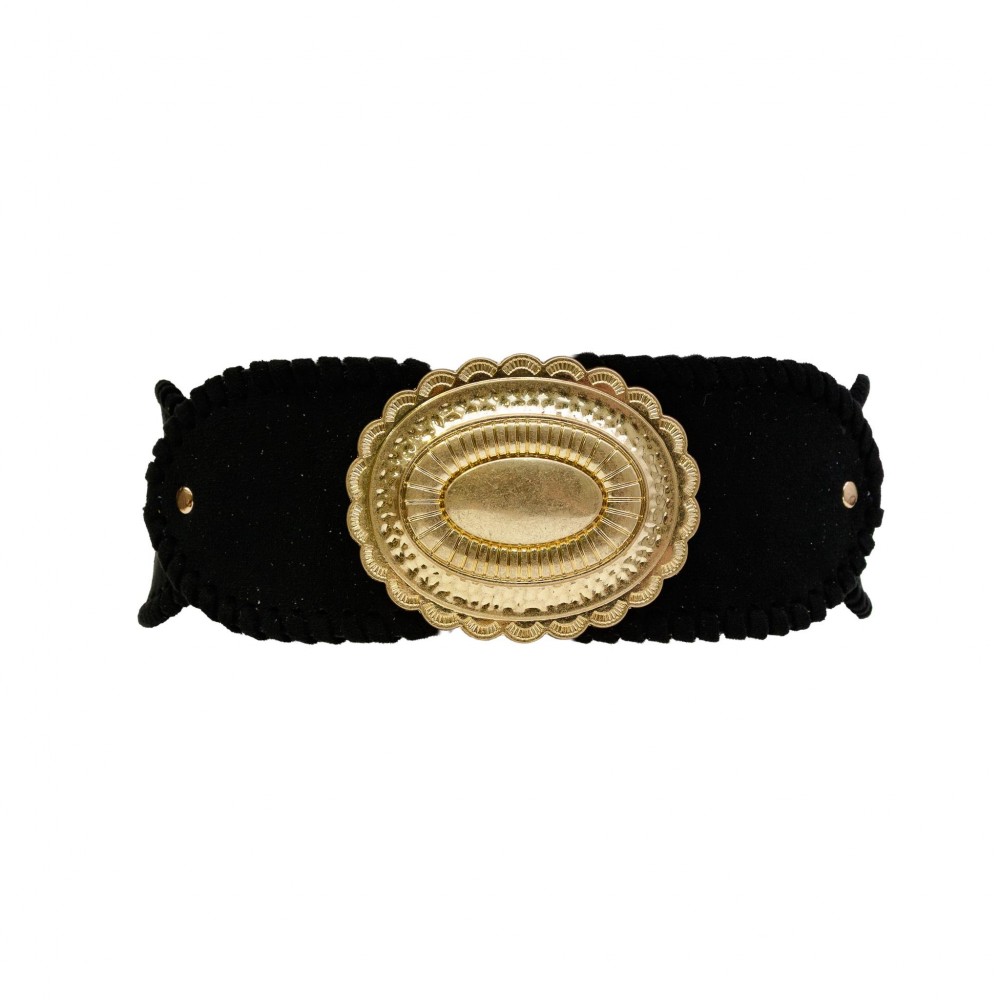 Western Elastic Belt With Concho Buckle - Approximately 27" L X 3" W - 70% Elastic 30% Paper view 2